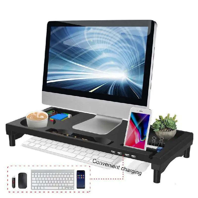 

Computer Raised Monitor Stand Notebook Stand Foldable Storage Box With Drawer Earphone Stand Usb Charging Storage Bracket