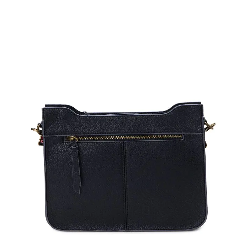Josie Women's Medium Crossbody Handbag with embroidered strap, Black