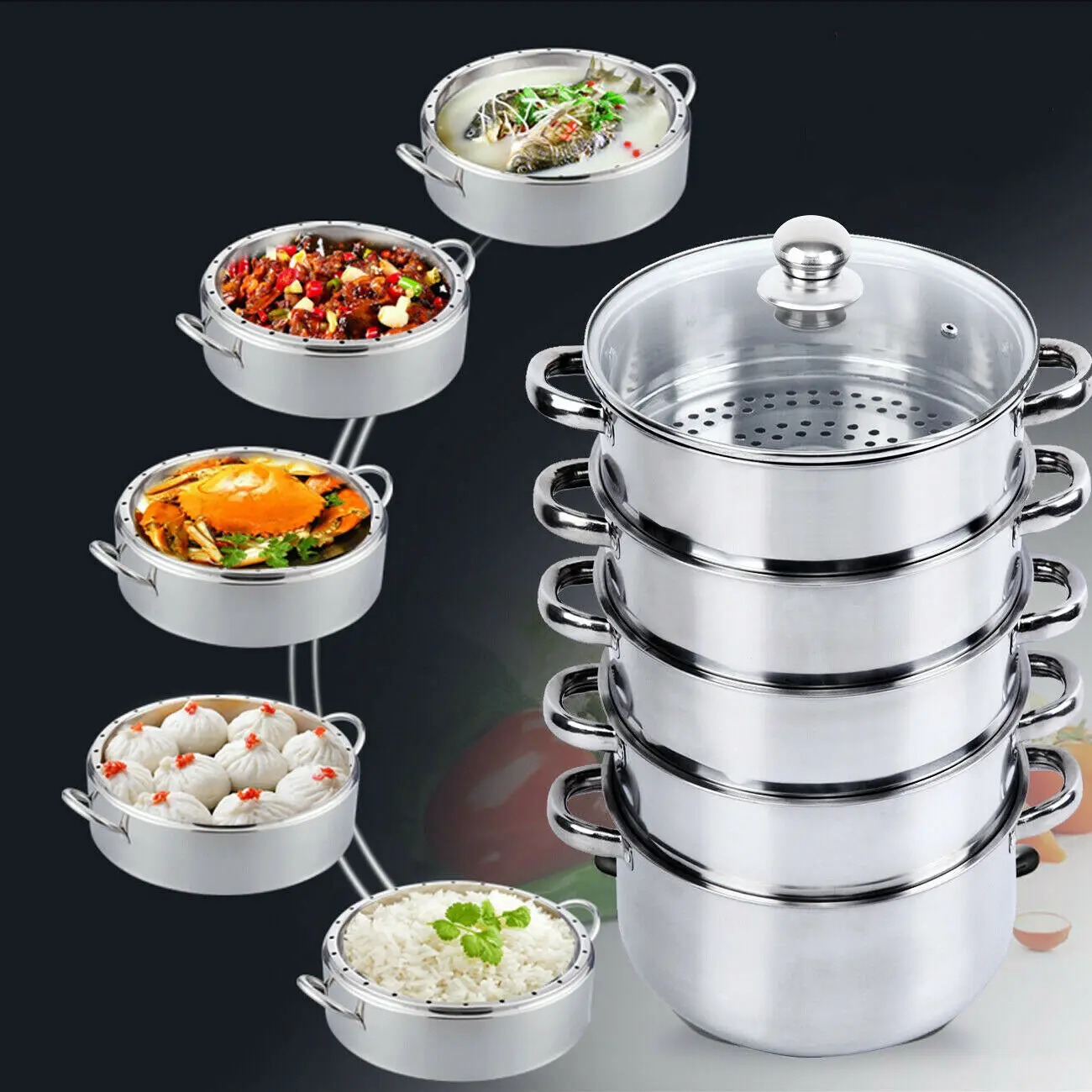 

Yonntech 5 Tier Food Steamer Pot Stainless Steel 30cm Soup Steam Pot Universal Cooking Pots for Induction Cooker Gas Stove steam