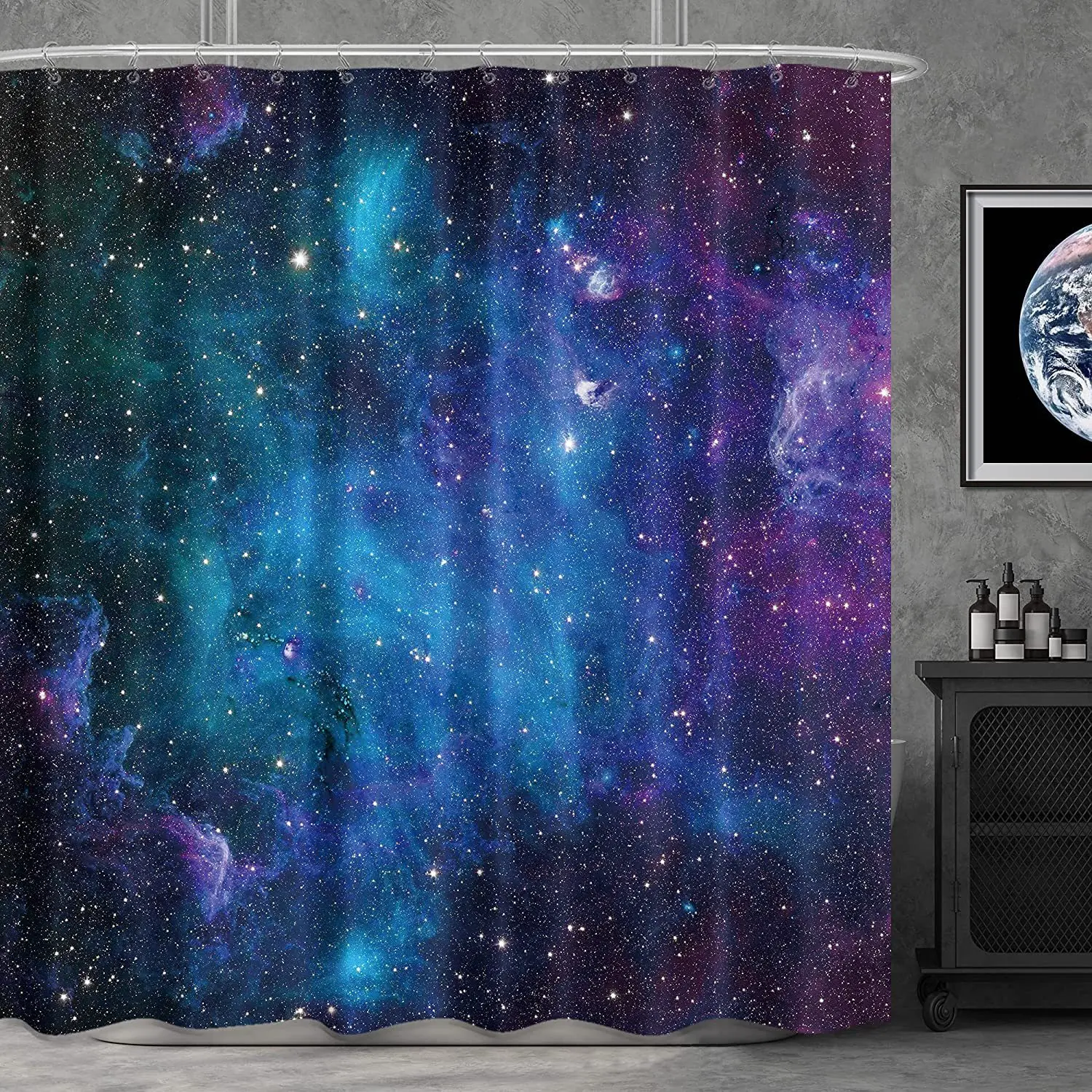

Starry Night Shower Curtain Galaxy Night Polyester Shower Curtain 3D Blackout Bathroom Decor Waterproof with Hooks