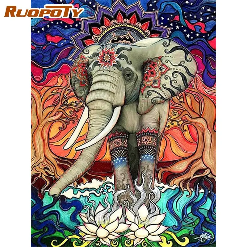 

RUOPOTY Full Square Round Diamond Painting Frame 5D Embroidery Elephants Cross Stitch Crafts Wall Decor Mosaic Art Gift Animal
