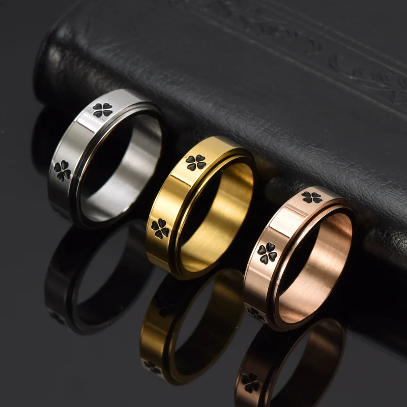 

Creative four-leaf Rotatable Stainless Steel Fidget Band Ring for Women Boys Girls Stress Relief Anti Anxiety Rings Party Gifts