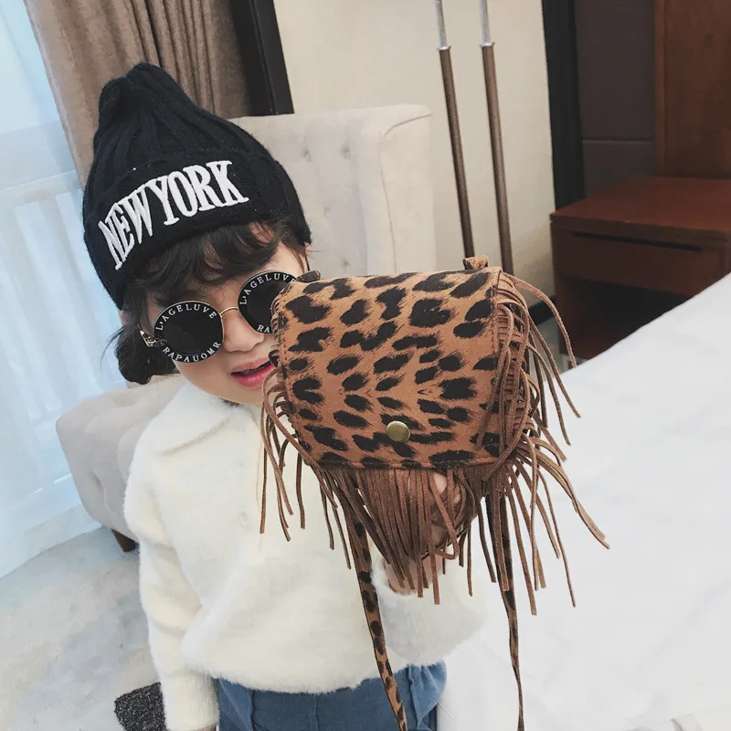 Vintage Leopard Children's Tassel Messenger Bags Cute Baby Accessories Purse Handbags for Kids Lovely Girls Small Shoulder Bag