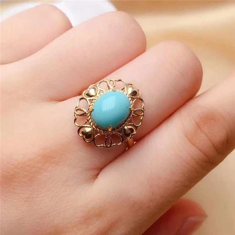

Woman Rings Large Gemstone Rings 18k Gold Natural Turquoise Ring Fine Jewelry Dropshipping