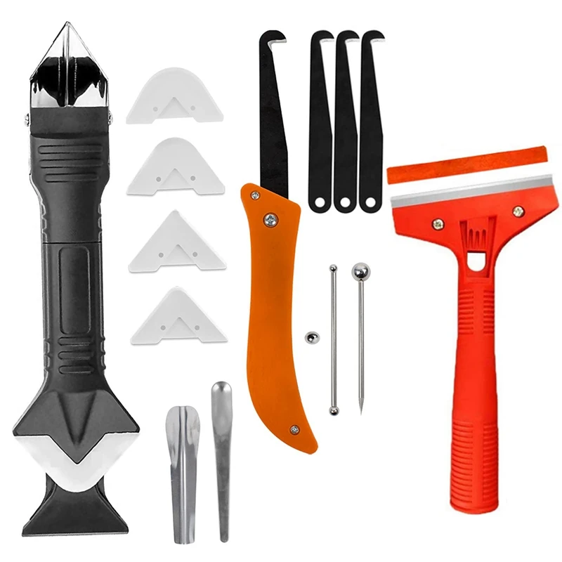 

Grout Removal Tool,Caulking Tool Caulk Remover 3 In 1 Silicone Caulking Tools Kit, Glass Glue Angle Scraper Grout Saw CNIM Hot