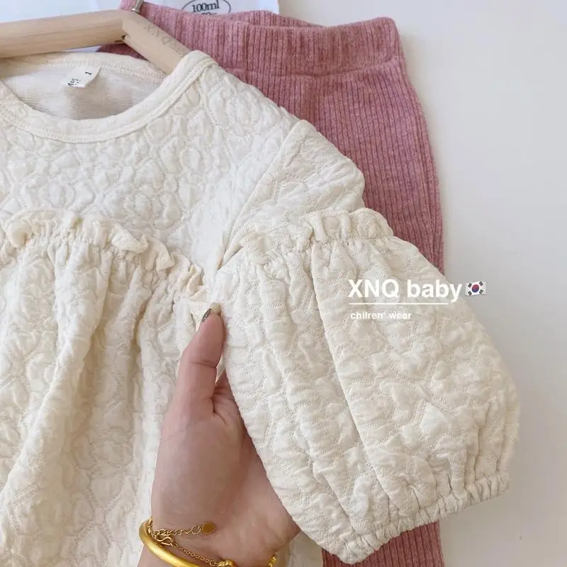 

Детские комплекты, новинка, рубашка с длинными рукавами-фонариками, Детская весенне-осенняя рубашка с колокольчиками, кружевная плиссированная однотонная одежда из хлопка