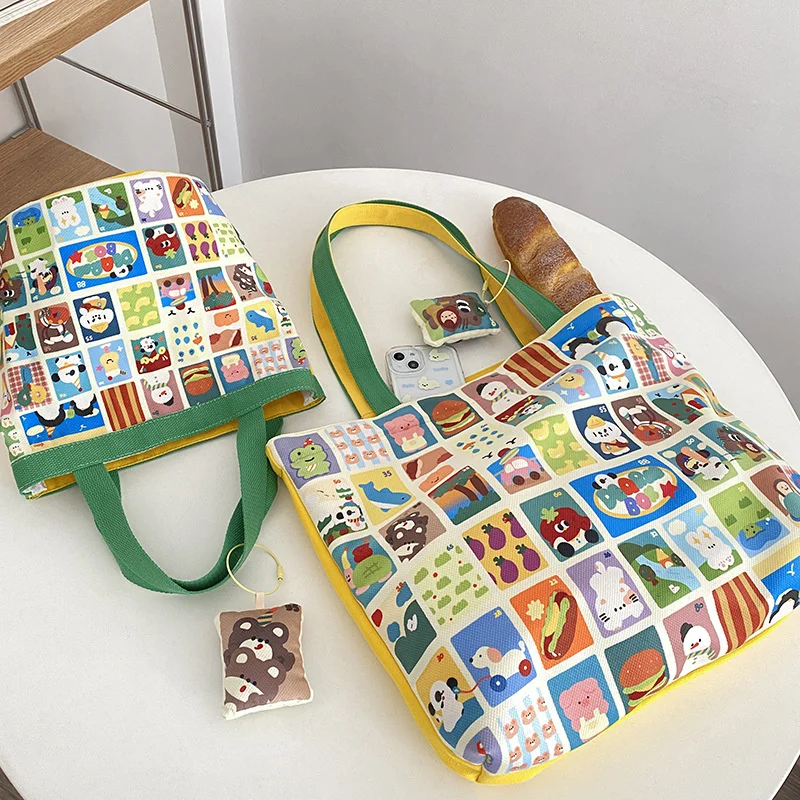 

Женские холщовые сумки на плечо с милым рисунком, вместительная сумка-мешок, тоут, хлопковая школьная сумка