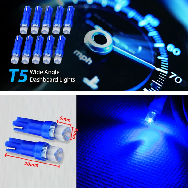 

10pcs Blue T5 37 58 70 73 Car Auto Dashboard Gauge LED Wedge Side Light Bulbs