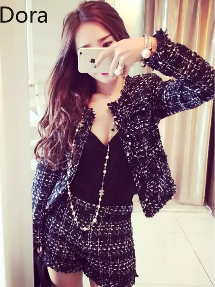 Женский твидовый костюм 2021 твидовые шорты комплект из двух предметов женский