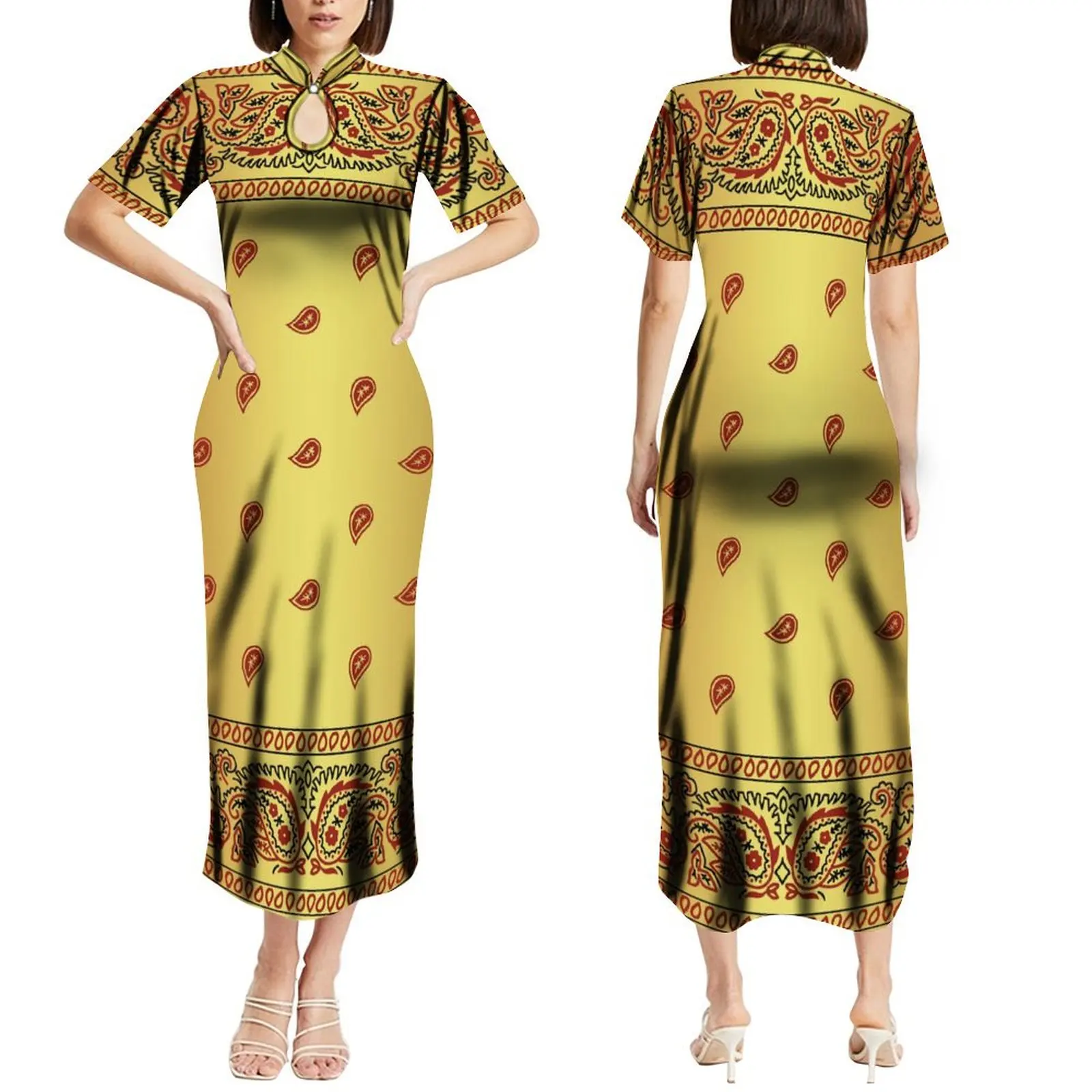 Женское облегающее платье с банданами и принтом женское национальное макси