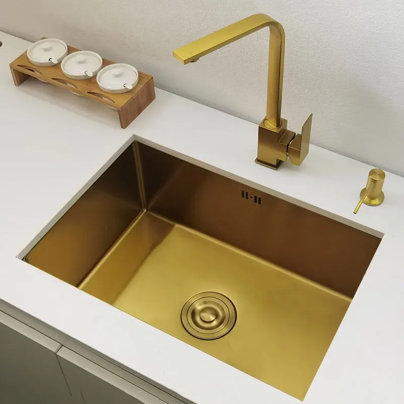 

Gold Kitchen Sink 304 Stainless Steel sinks Above Counter or Undermount Installation Single Basin Bar Sink Golden Washing Basin