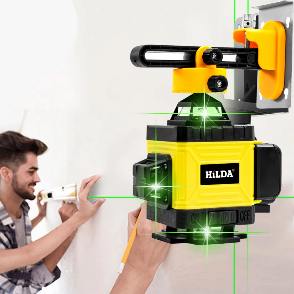 2022 16 Lines 4D Green Laser Level Self-Leveling 360° Horizontal and Vertical Cross Lines Remote Control Laser Level EU Plug