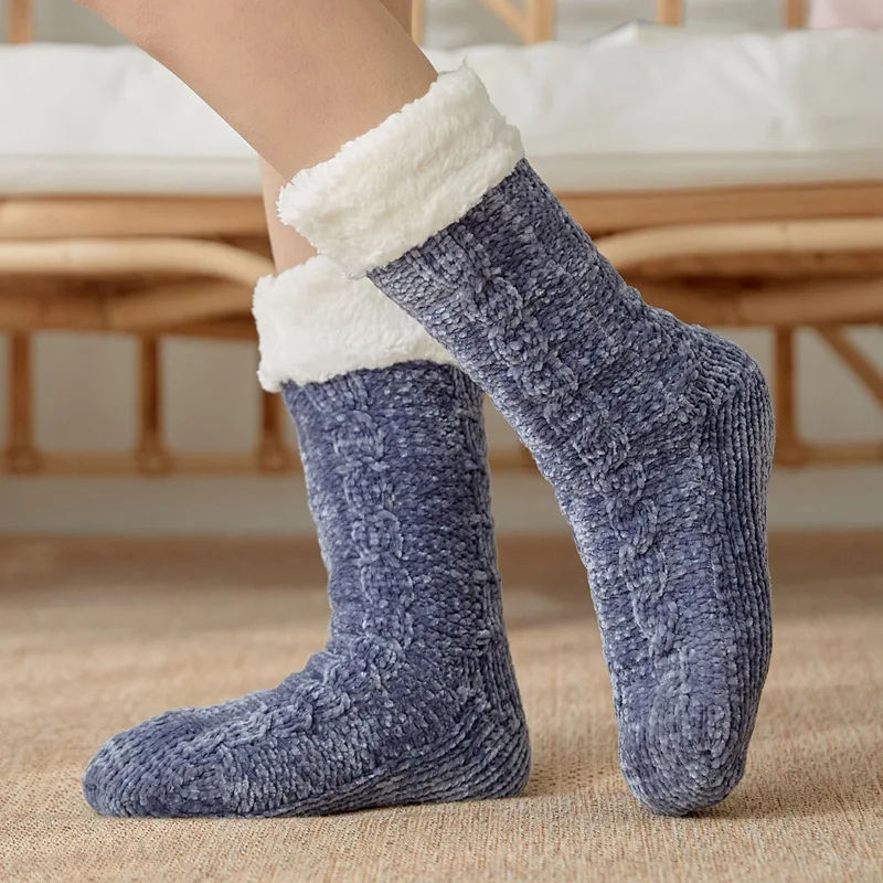 Fashion Adult Snow Sherpa Socks Women's Sleep Home Socks Leg Cover Carpet Floor Socks Solid Color Christmas Slippers Socks