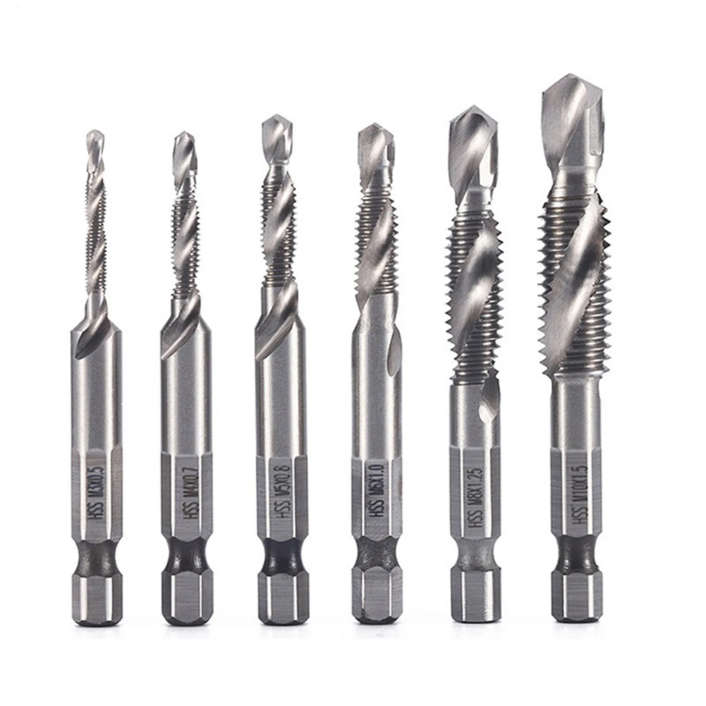 

6pcs M3-M10 HSS 4341 Composite Tap Drill Bits Set Hex Shank Tap Drill Bits Metric Tap Drill Bits Compound Thread Hand Tools