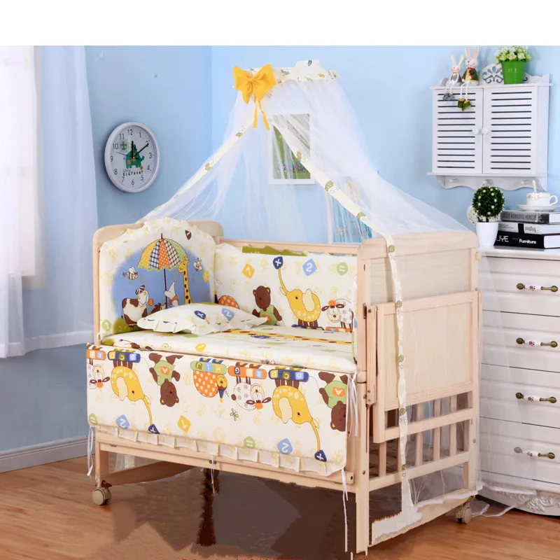 3 Grade Adjust Baby Cot Rocking Cradle Have Wheels, No Paint Crib Of Bedding Set, Can Joint W