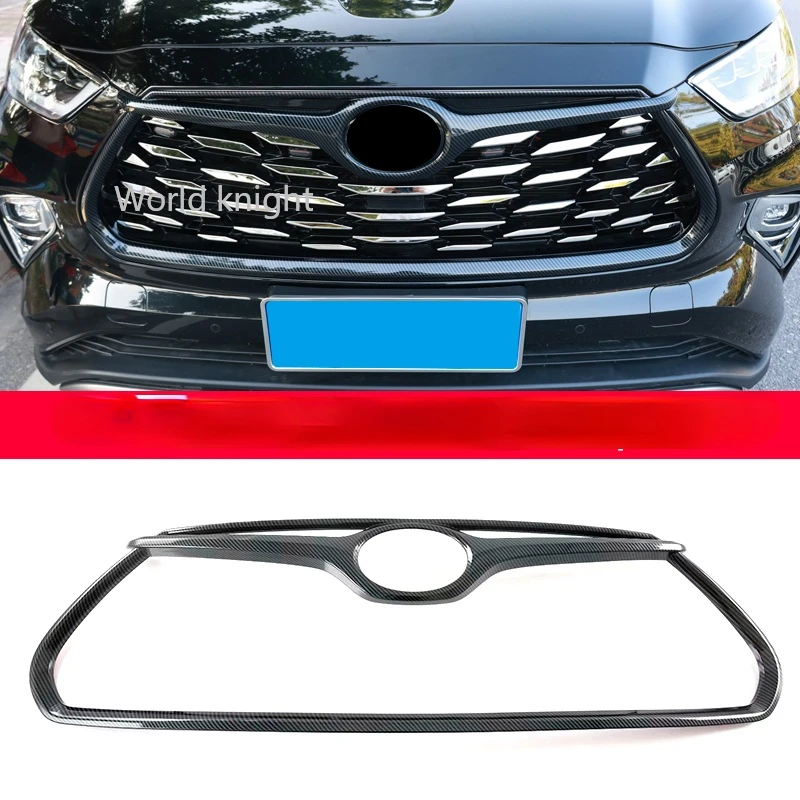 

For Toyota Highlander 2021 2022 Car 2pcs Front Bumper Grill Grille Cover Trim Carbon Fiber ABS chrome Car Accessories
