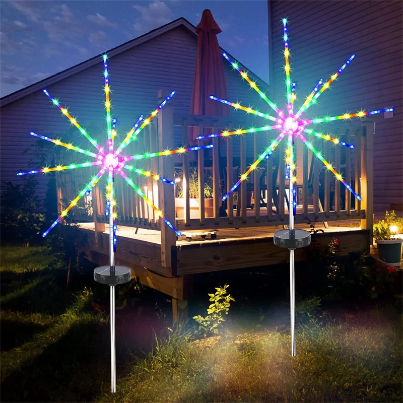 

2Pcs Solar Outdoor Fireworks Light Garden String Lights Garland IP65 Waterproof Fairy Starburst Lamps Grass Lawn Holiday Decor
