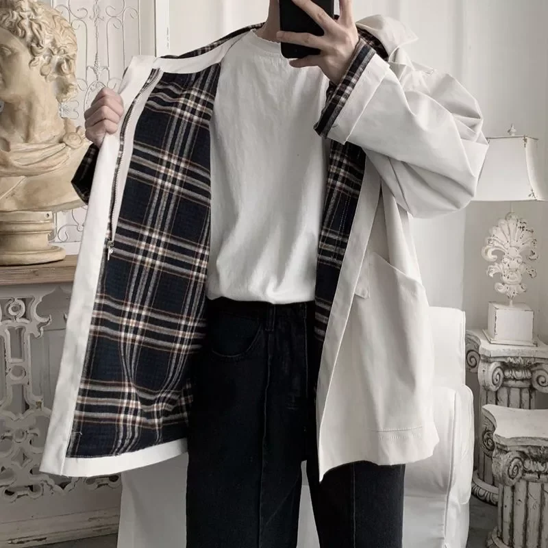 

Новинка весна-осень 2022 куртка с капюшоном Корейская свободная трендовая винтажная клетчатая красивая ветровка в гонконгском стиле преппи ...