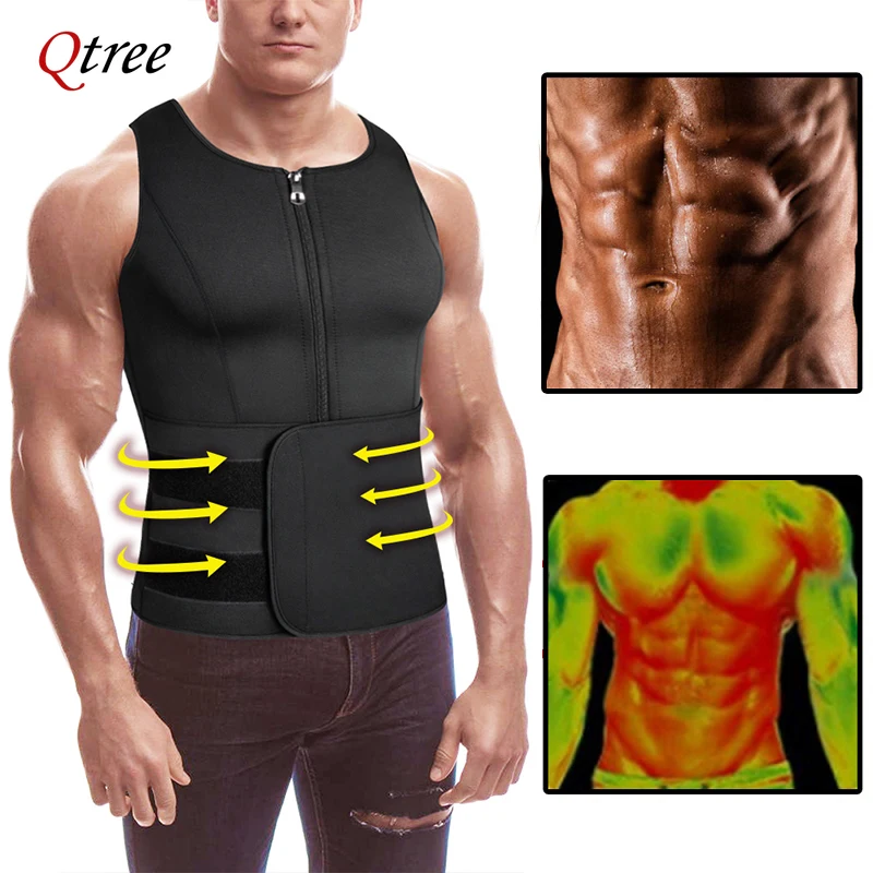 Men Neoprene Sauna Zipper Waist Trainer Corset Vest Belly Trimmer Compression Body Shaper Shirts Slimming Belt Faja Shapewear