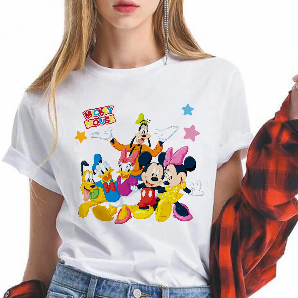 

Disney Women's T-Shirt with Mickey Mouse Summer 2022 Luxury Brand Woman Top Short Sleeve Street Ropa Mujer Tshirt Femme Dropship