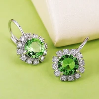 gorgeous emerald drop earrings for women silver color ear hook green zircon earrings wedding party jewelry gift aretes de mujer