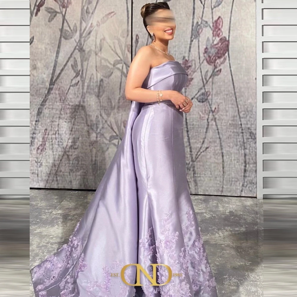 

Carolina Saudi Arabia Strapless Purple Evening Dresses فساتين سهرة Women's Satin Prom Dresses Appliques Formal Occasion Party