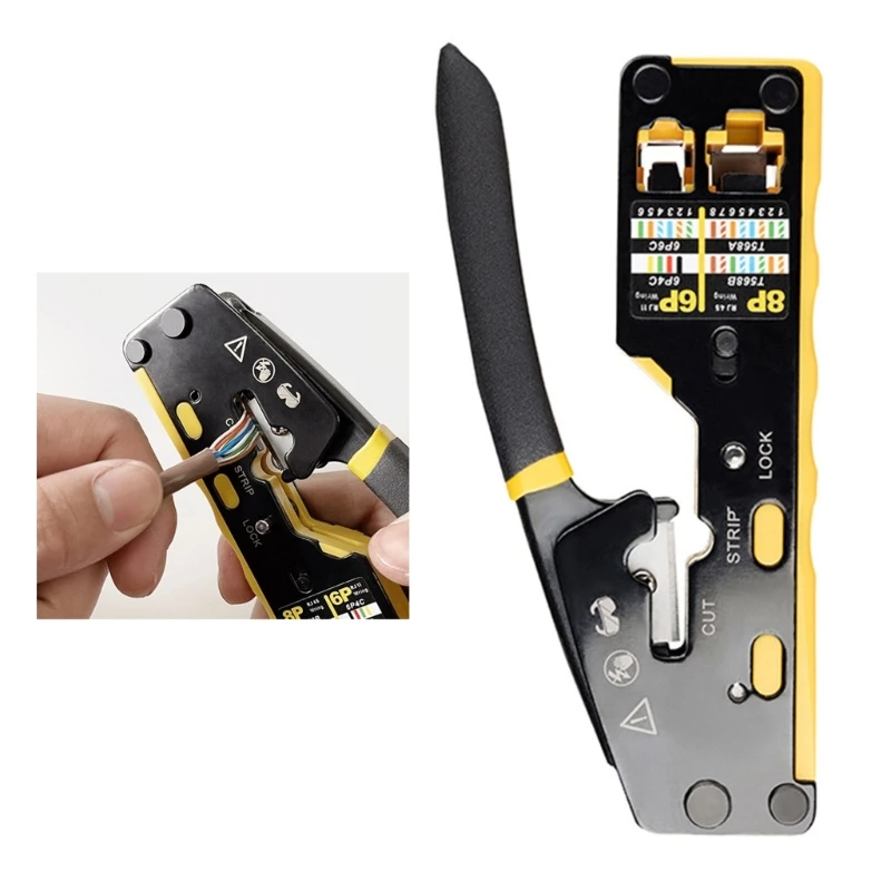 

Multifunction Data Cable Crimper Cutter RJ45 Pass-Thru Connectors Crimping Tool Kit- Wire Cutter Plier Portable