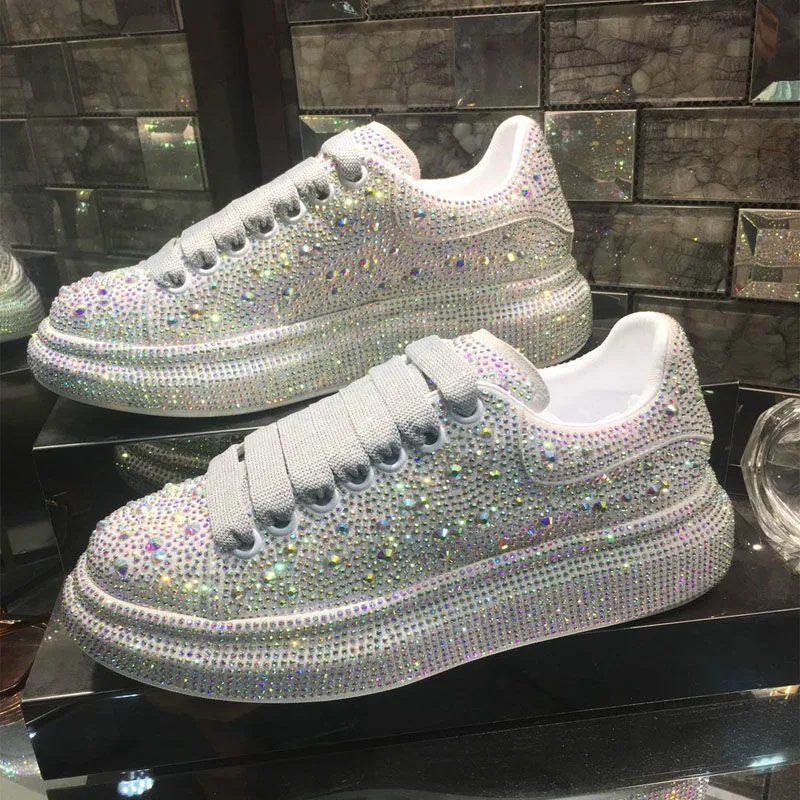 

Womens Shoes Autumn Winter New Fashion Platform Sneakers Shoes Women Sports White Shine with Rhinestone Shoes Female Shoes