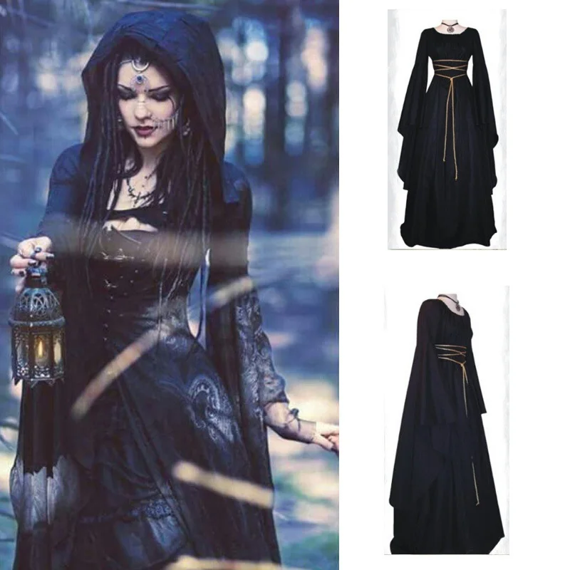 

Women Long Sleeve Festival Halloween Dress Girls Middle Ages Robe Long Loose High Waisted Ritual Ceremony Performance Wear
