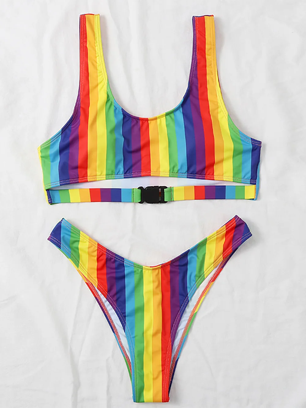 Сексуальное разноцветное нижнее белье в радужную полоску бикини с высоким