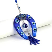 evil eye blue horseshoe shape charm car keychain jewelry pendant with bule evil eye bead keychains