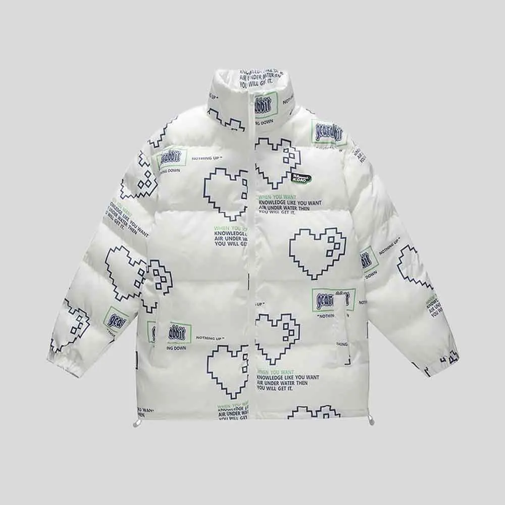 Hip Hop Jacket Parka Print Men Winter Oversize Windbreaker Streetwear Harajuku Padded Jacket Coat Warm Outwear Hipster
