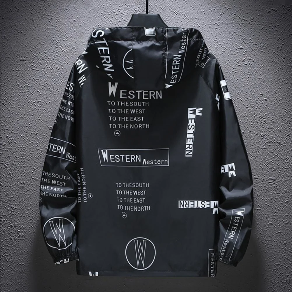 

Chic Women Jacket Side Pockets Windproof Elastic Cuff Letter Print Jacket Coat Jacket Coat Daily Wear