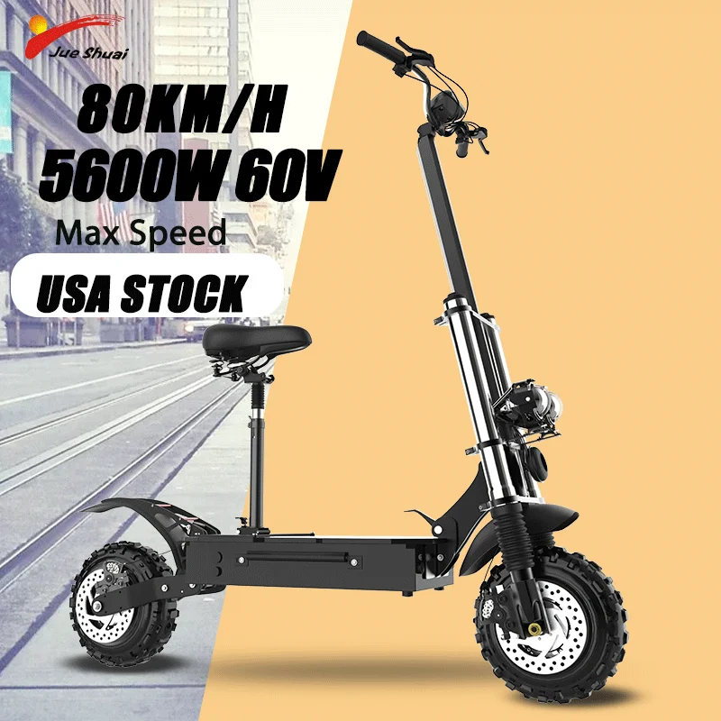 

11inch Off-Road Electric Scooter for Adults 5600W Dual Brushless Motor Top Speed 80KM/H Dual Disc Brake Foldable Kick Scooter
