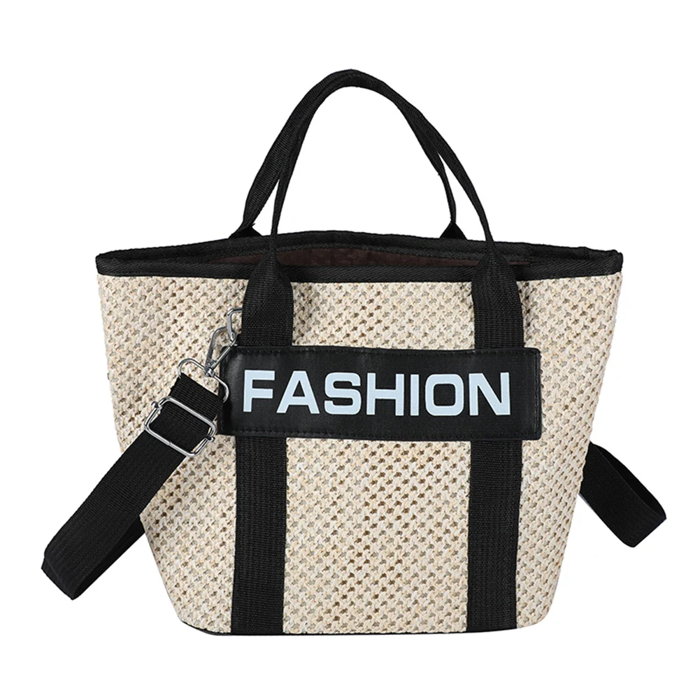 

Fashion Woven Handheld Shoulder Crossbody Bag Women Beach Holiday Hit Color Letters Ladies Leisure Straw Messenger Handbag Purse