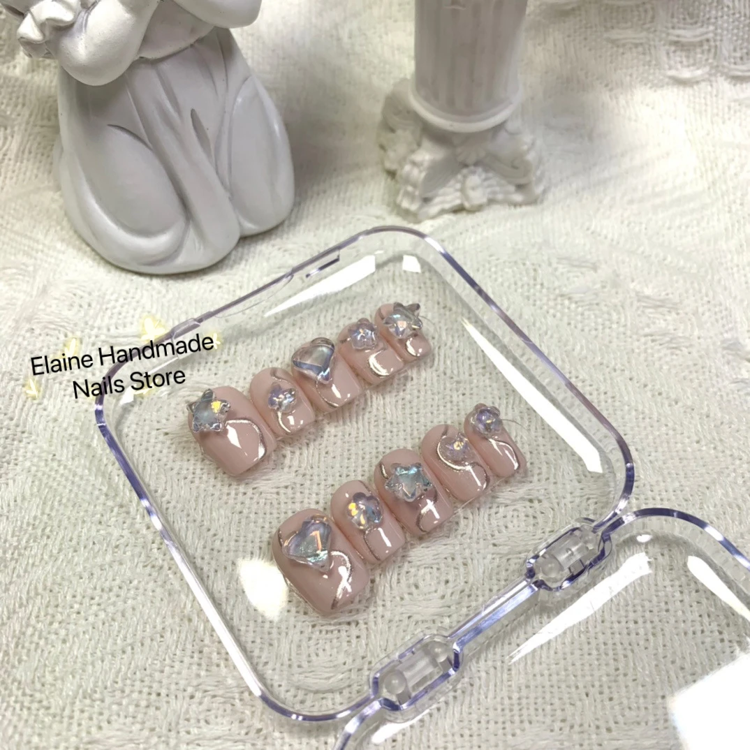 

Короткий квадратный милый фотографический дизайн с полным покрытием Типсы для ногтей розовый телесный цвет серебристый вихревой ручной работы наборы для ногтей