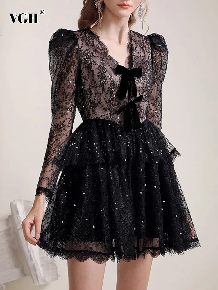 

Женское облегающее платье с бантом, v-образным вырезом и длинным рукавом