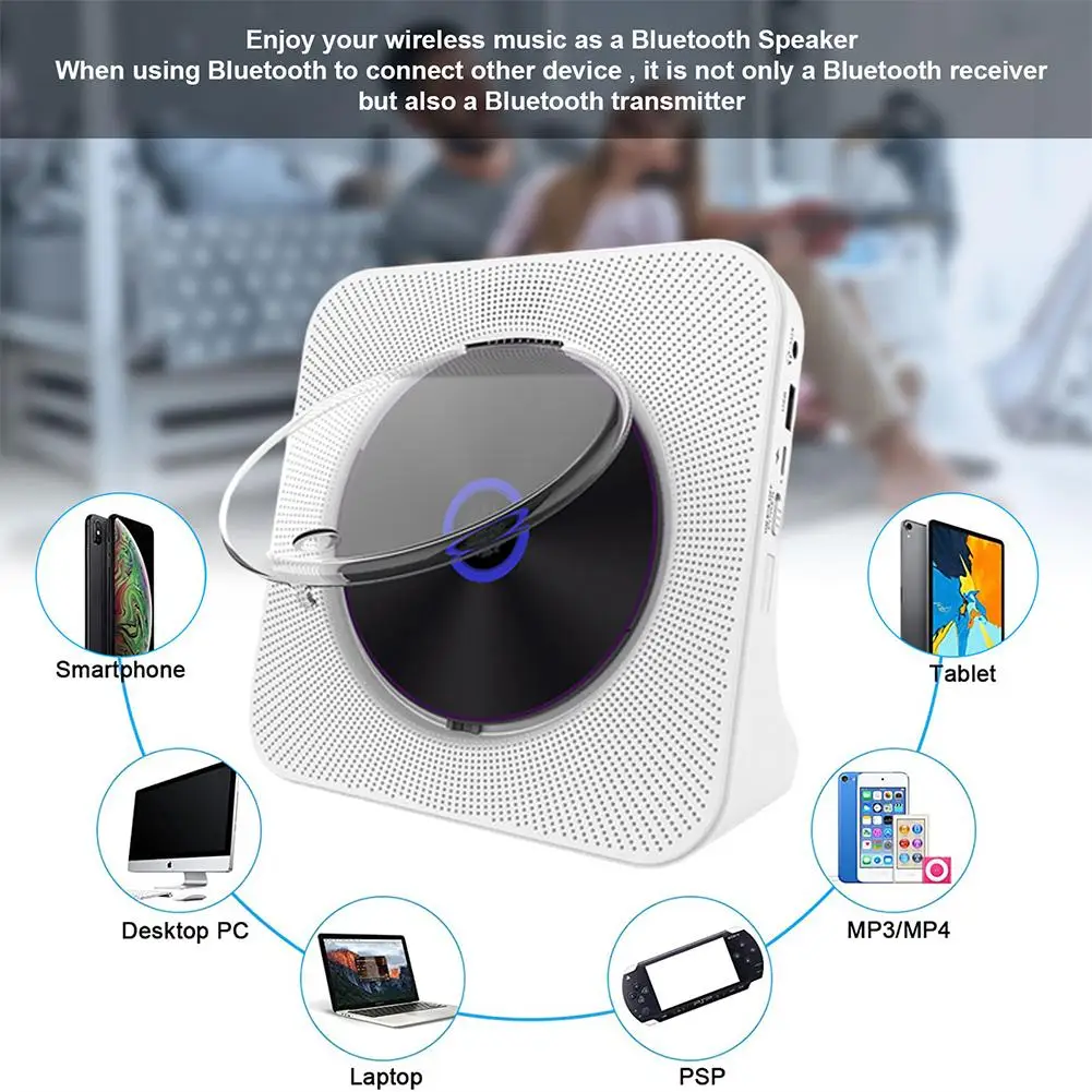 

Portable Retro Home CD Player Bluetooth Fm Radio Wall Mountable Music Disc Optical Album CD Player with IR Remote Control