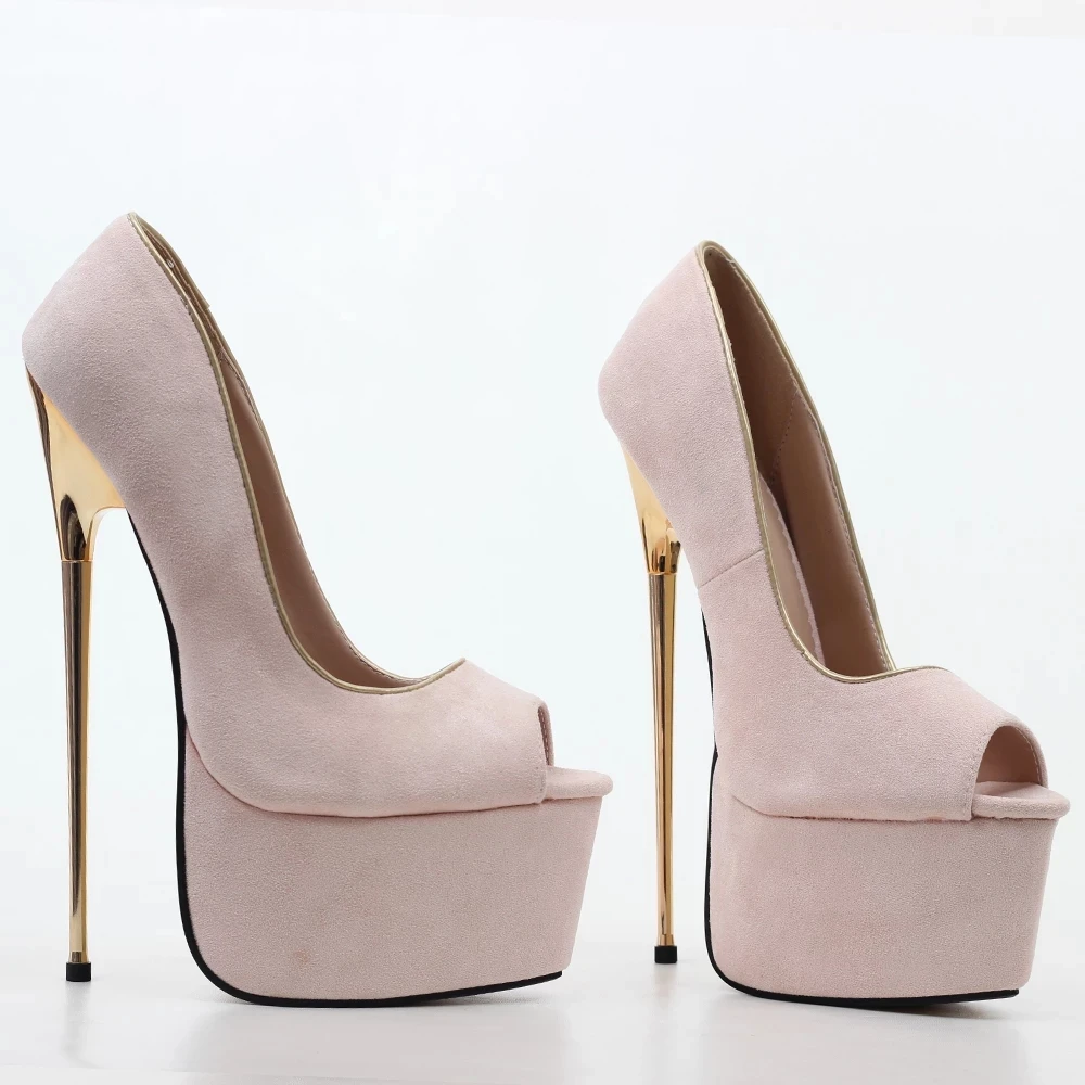 2022 Summer Women Super High Heel Pumps 22CM Thin Heels Peep-toe Flannel Patent Leather Slip-On Lady Sexy Party Nightclub Shoes