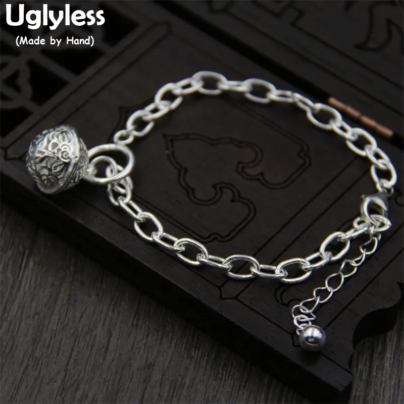 

Uglyless Real S925 Sterling Silver Flower Hollow Ball Charms Bracelets for Women Lovely Fashion Chains Bracelet Handmade Jewelry