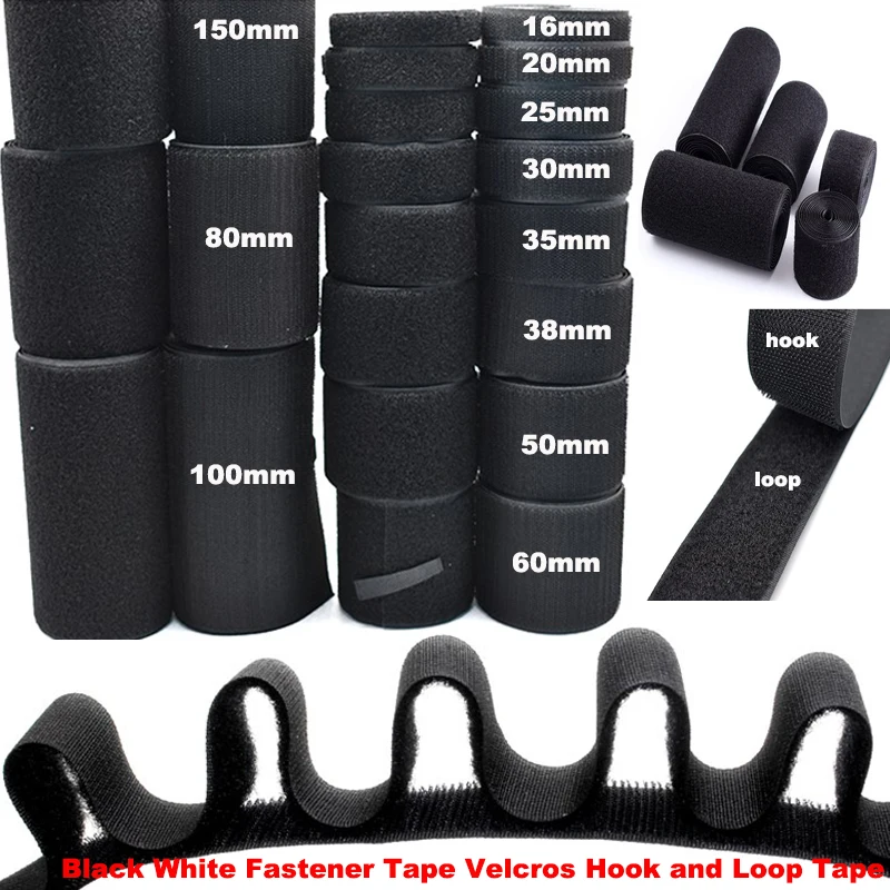 

1Meter/Pair 16-150mm Black White Fastener Tape Hook Adhesive Hook and Loop Tape No Glue Sewing Strips Accessories Magic tape