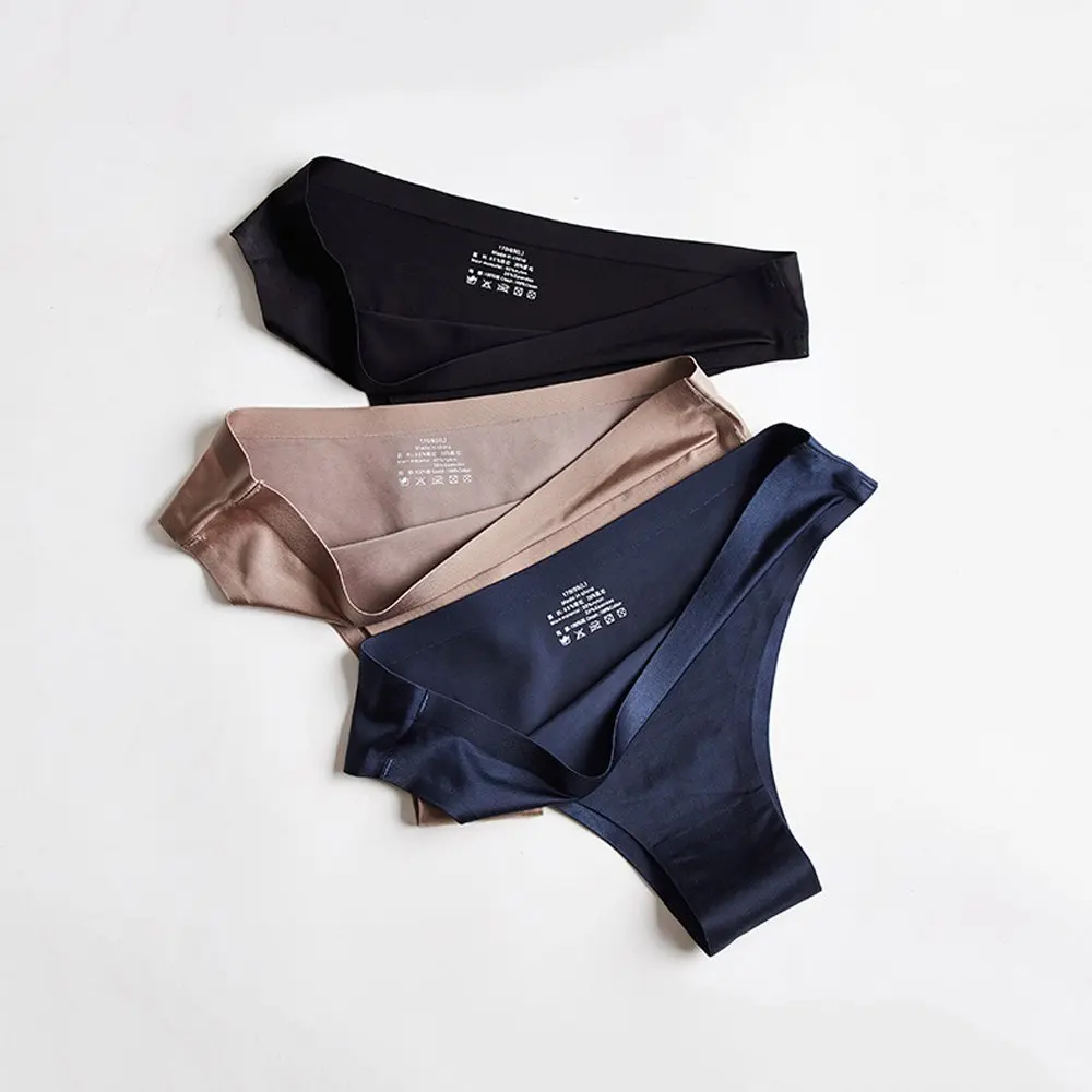

Бесшовные трусики, нижнее белье для женщин, мягкие эластичные удобные однотонные сексуальные стринги для девушек, шелковые трусы, нижнее бе...