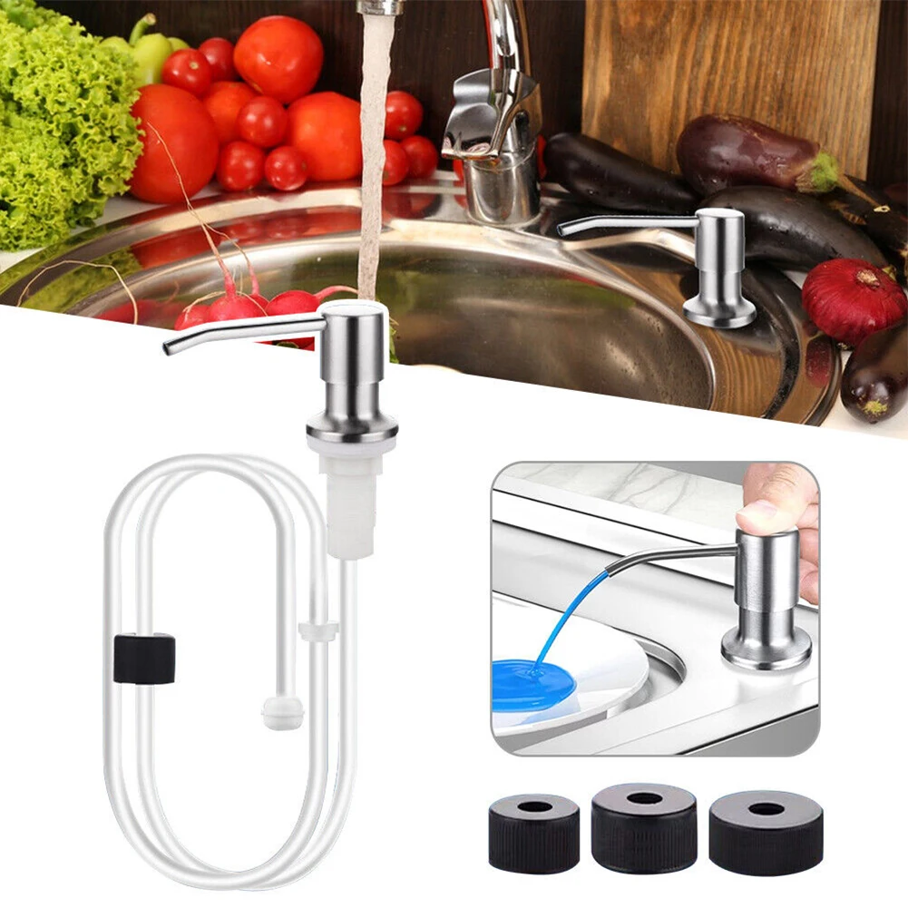 

Stainless Steel Soap Dispenser Extension Tube Kit Kitchen Sink Liquid Soap Dispenser Bathroom Lotion Detergent Hand Press Pumps