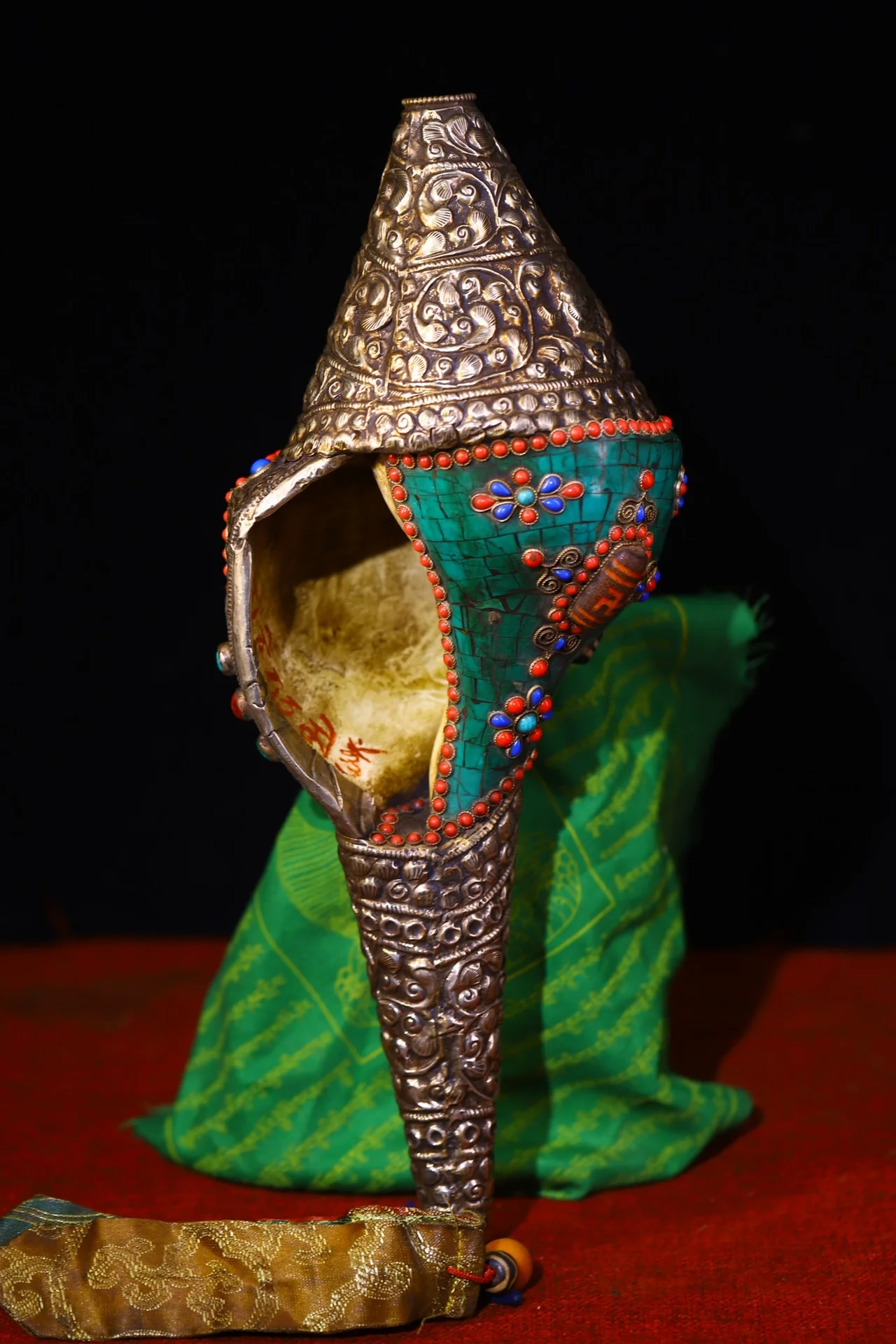 Коллекция тибетских храмов 13 дюймов старый натуральный раковины циннабар