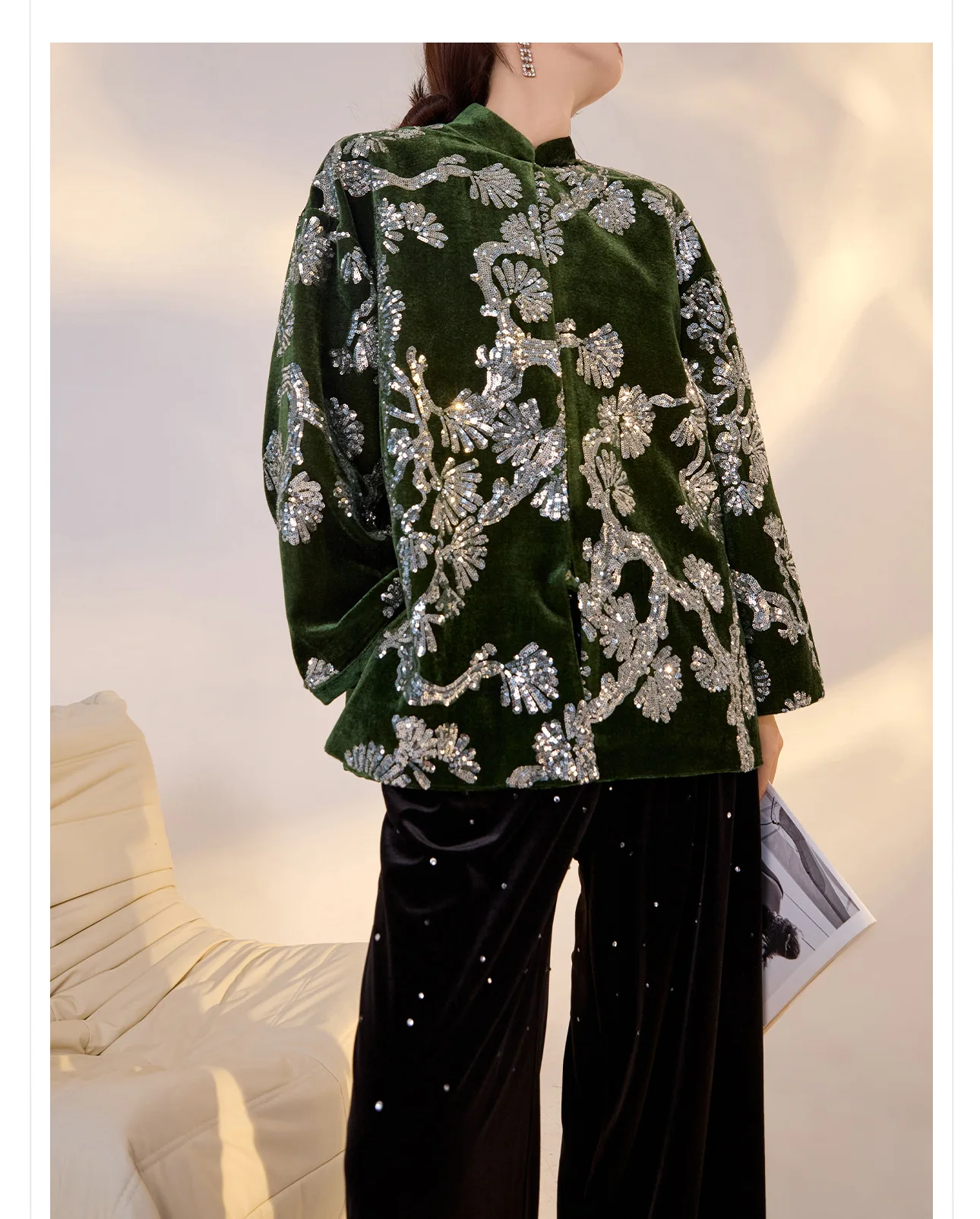 Весенне-осеннее новое бархатное пальто с воротником-стойкой в китайском стиле и