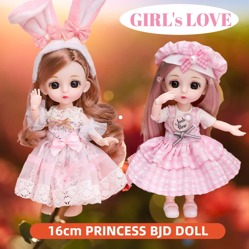 

16cm princesa bjd 1/12 boneca com roupas e sapatos móveis 13 articulações bonito doce rosto menina presente criança brinquedos