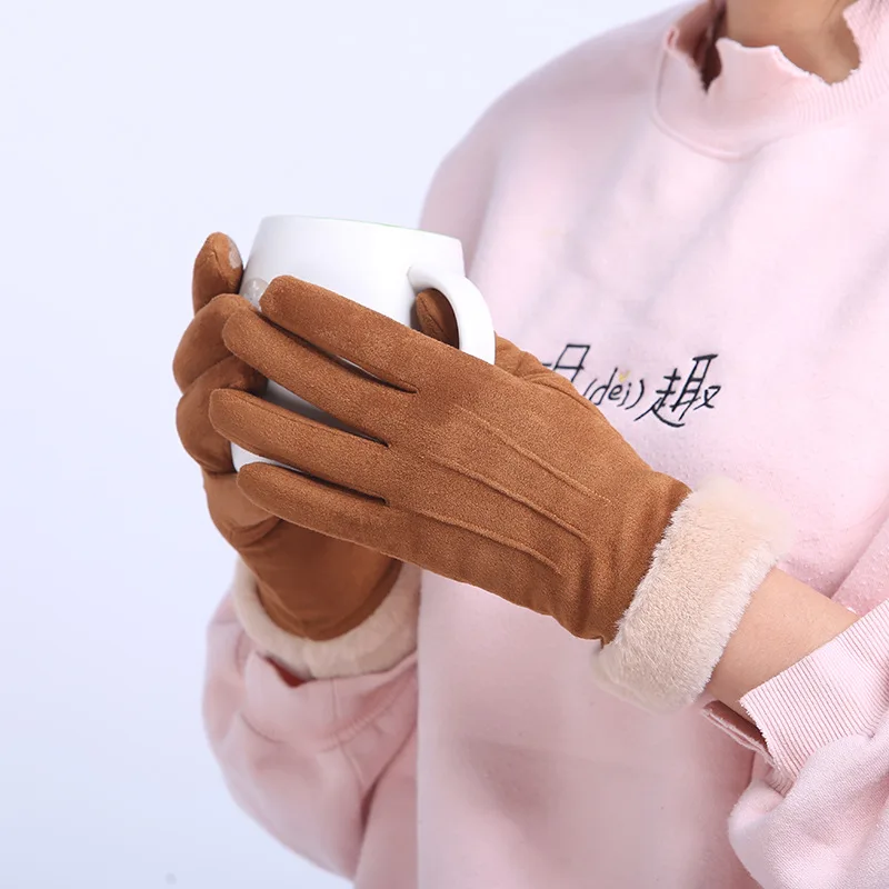 

Ms new faux suede gloves to keep warm winter students more lovely han edition plus velvet touch a undertakes