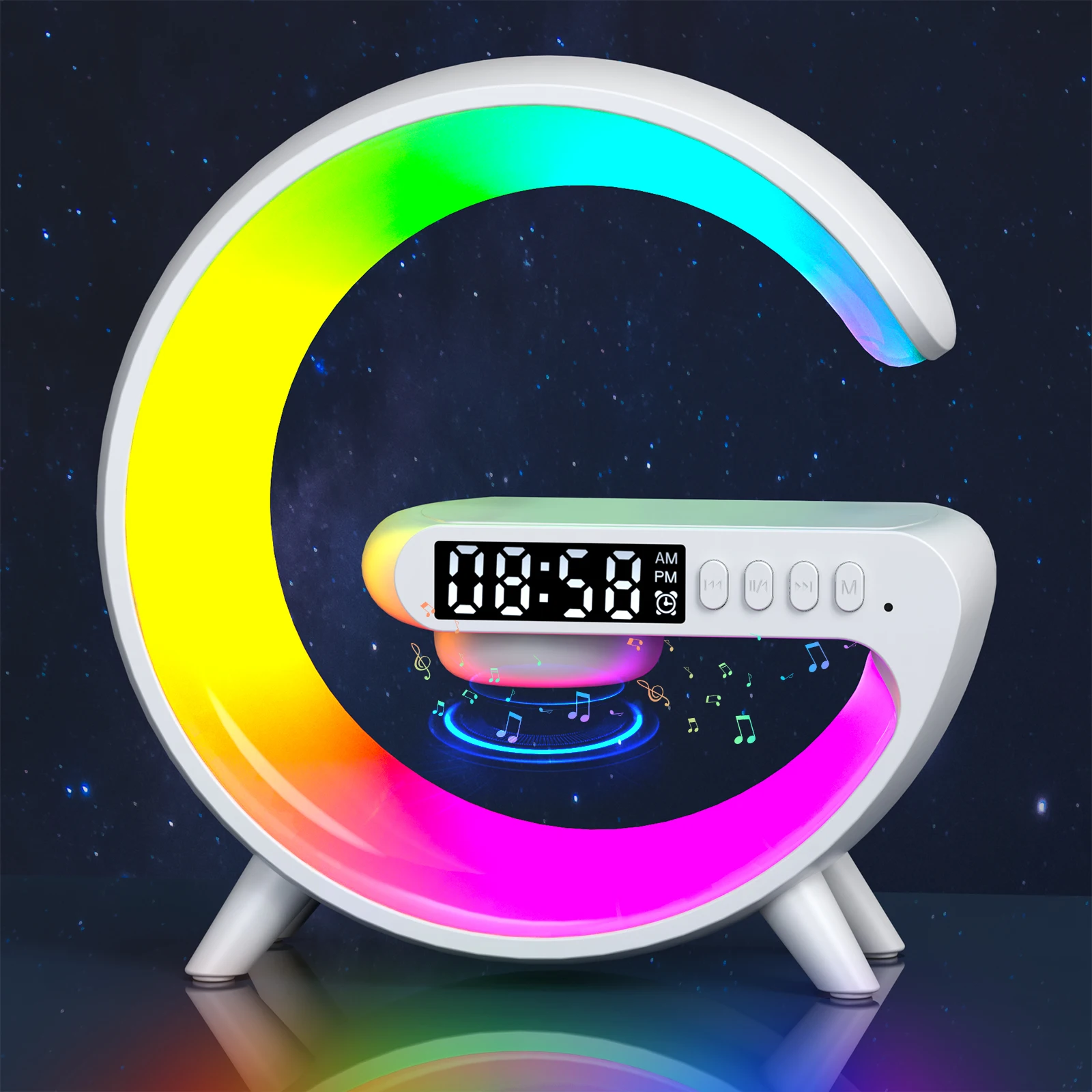 

Colorful Big G Shaped Bluetooth Speaker Desktop Wireless Charger Atmosphere Lamp Mobile Phone 10w Fast Charging Gift for Friends