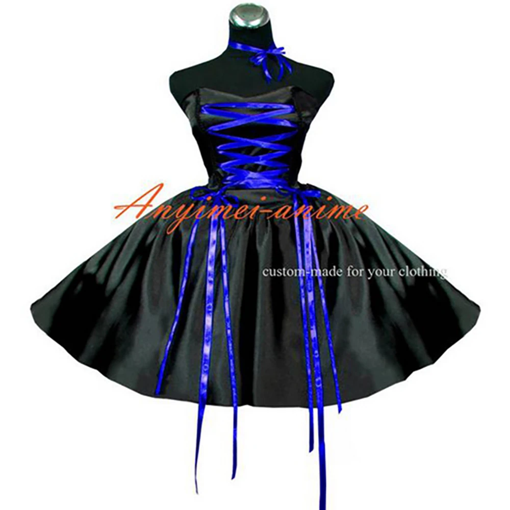 

tailor-made sexy adult dressing cross maid sissy short lolita gothic punk ball gown black satin dress costume tv/cd[g420]