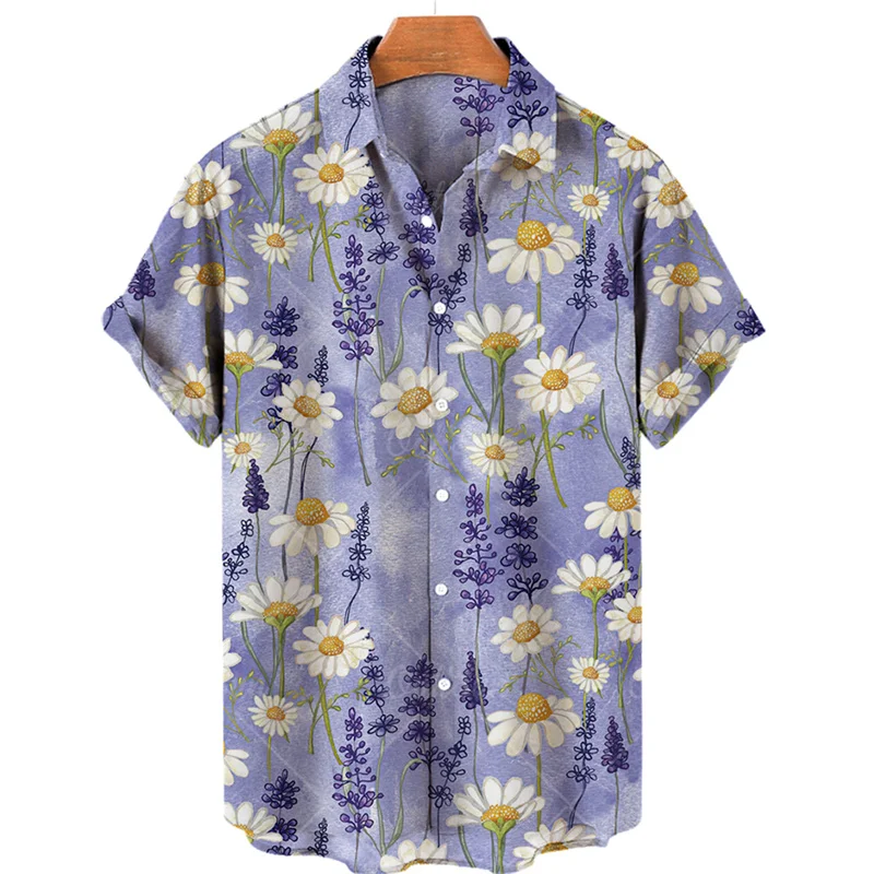 Men's Summer Flowers Casual Printed Floral Pattern Oversized Leading Fashion Elegant High Quality Luxury Gengar Hawaiian Shirt